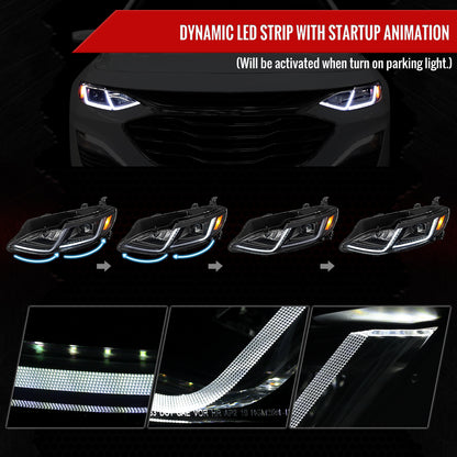 2019-2024 Chevrolet Malibu Full LED Projector Headlights Switchback Sequential Turn Signal (Matte Black Housing/Clear Lens)