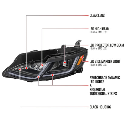 2019-2024 Chevrolet Malibu Full LED Projector Headlights Switchback Sequential Turn Signal (Matte Black Housing/Clear Lens)
