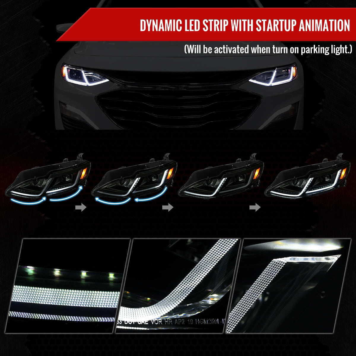 2019-2024 Chevrolet Malibu Full LED Projector Headlights Switchback Sequential Turn Signal (Matte Black Housing/Smoked Lens)