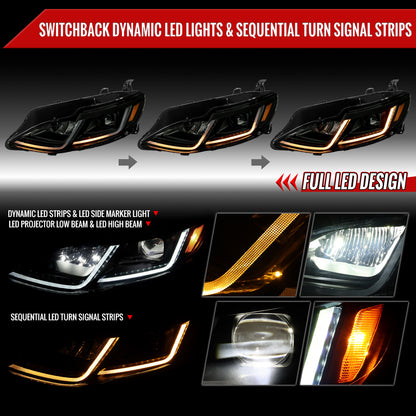 2019-2024 Chevrolet Malibu Full LED Projector Headlights Switchback Sequential Turn Signal (Matte Black Housing/Smoked Lens)