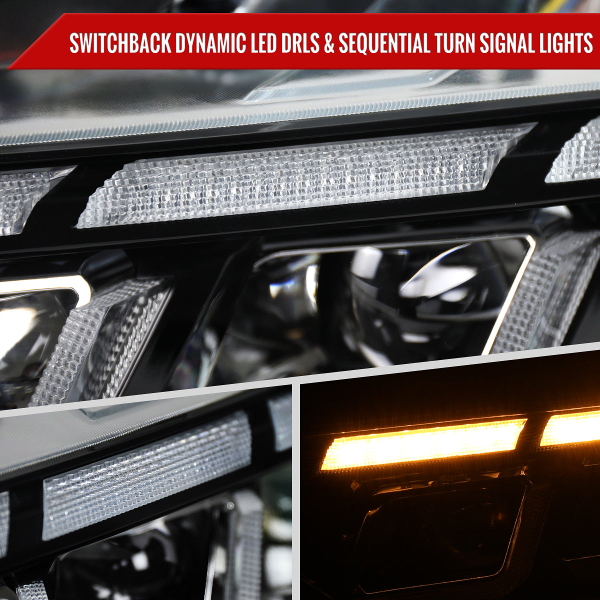 2018â€“2023 Ford Mustang Full LED Projector Headlights Switchback Sequential with Start-Up Animation (Glossy Black Housing / Clear Lens)