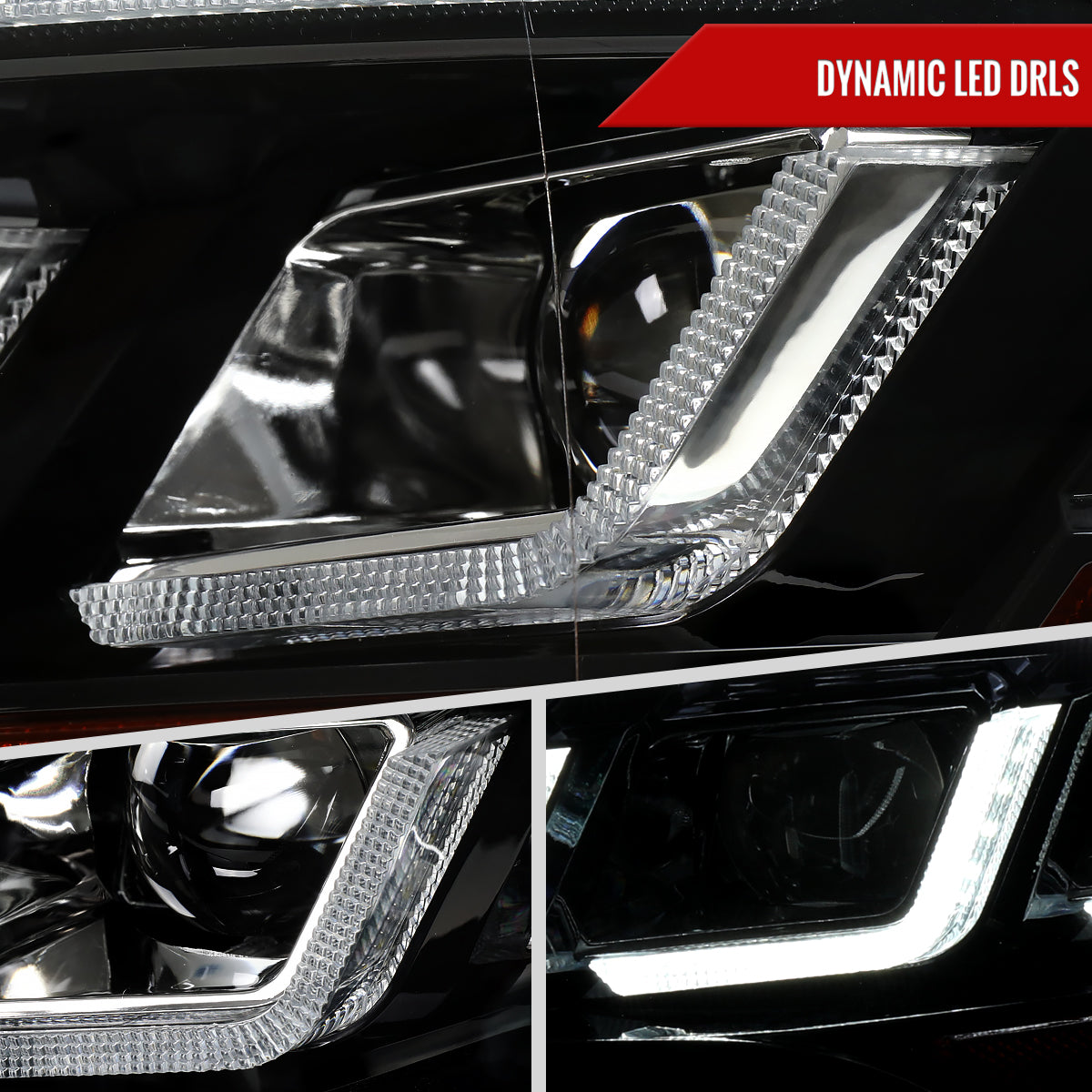 2018â€“2023 Ford Mustang Full LED Projector Headlights Switchback Sequential with Start-Up Animation (Glossy Black Housing / Clear Lens)