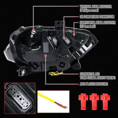 2018â€“2023 Ford Mustang Full LED Projector Headlights Switchback Sequential with Start-Up Animation (Glossy Black Housing / Clear Lens)