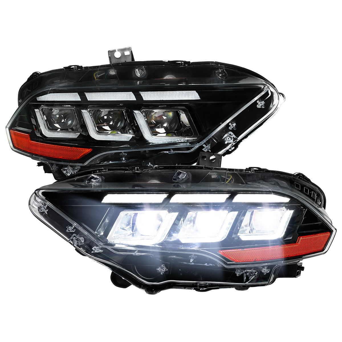 2018â€“2023 Ford Mustang Full LED Projector Headlights Switchback Sequential with Start-Up Animation (Glossy Black Housing / Clear Lens)