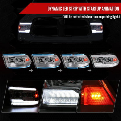 2009-2018 Dodge RAM 1500 / 2019 RAM Classic / 2010-2018 RAM 2500 3500 Switchback Sequential Full LED Projector Headlights (Chrome Housing/Clear Lens)