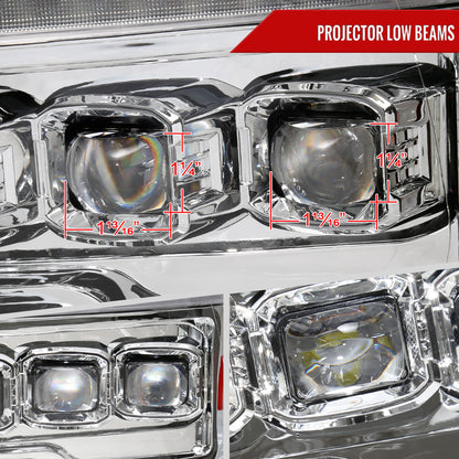 2009-2018 Dodge RAM 1500 / 2019 RAM Classic / 2010-2018 RAM 2500 3500 Switchback Sequential Full LED Projector Headlights (Chrome Housing/Clear Lens)