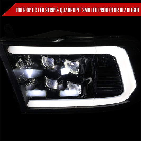 2009-2018 Dodge RAM 1500 / 2019 RAM Classic / 2010-2018 RAM 2500 3500 LED Bar Sequential Turn Signal Projector Headlights (Glossy Black Housing / Smoked Lens)