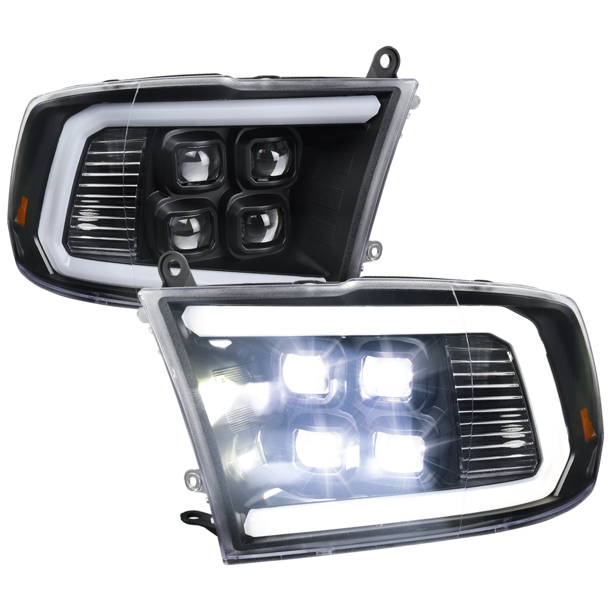 2009-2018 Dodge RAM 1500 / 2019 RAM Classic / 2010-2018 RAM 2500 3500 LED Bar Sequential Turn Signal Projector Headlights (Matte Black Housing / Clear Lens)