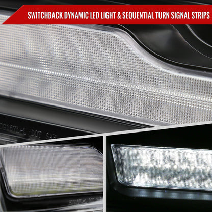 2009-2018 Dodge RAM 1500 / 2019 RAM Classic / 2010-2018 RAM 2500 3500 Switchback Sequential Full LED Projector Headlights (Matte Black Housing/Clear Lens)