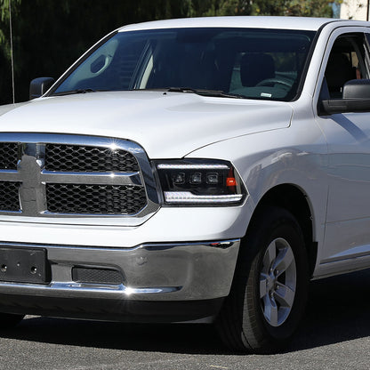 2009-2018 Dodge RAM 1500 / 2019 RAM Classic / 2010-2018 RAM 2500 3500 Switchback Sequential Full LED Projector Headlights (Matte Black Housing/Clear Lens)