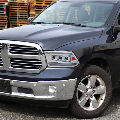 2009-2018 Dodge RAM 1500 / 2019 RAM Classic / 2010-2018 RAM 2500 3500 Switchback Sequential Full LED Projector Headlights (White Housing/Clear Lens)