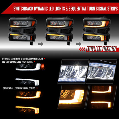 2019-2021 Chevrolet Silverado 1500 Full LED Projector Headlights with Sequential LED Turn Signal (Matte Black Housing/Clear Lens)