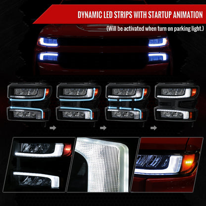 2019-2021 Chevrolet Silverado 1500 Full LED Projector Headlights with Sequential LED Turn Signal (Matte Black Housing/Clear Lens)