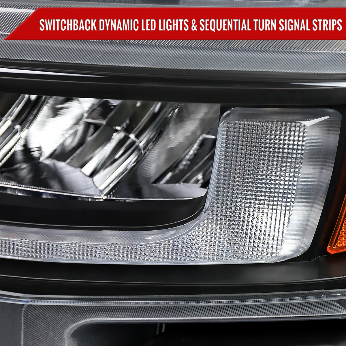2019-2021 Chevrolet Silverado 1500 Full LED Projector Headlights with Sequential LED Turn Signal (Matte Black Housing/Clear Lens)