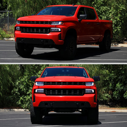 2019-2021 Chevrolet Silverado 1500 Full LED Projector Headlights with Sequential LED Turn Signal (Matte Black Housing/Clear Lens)