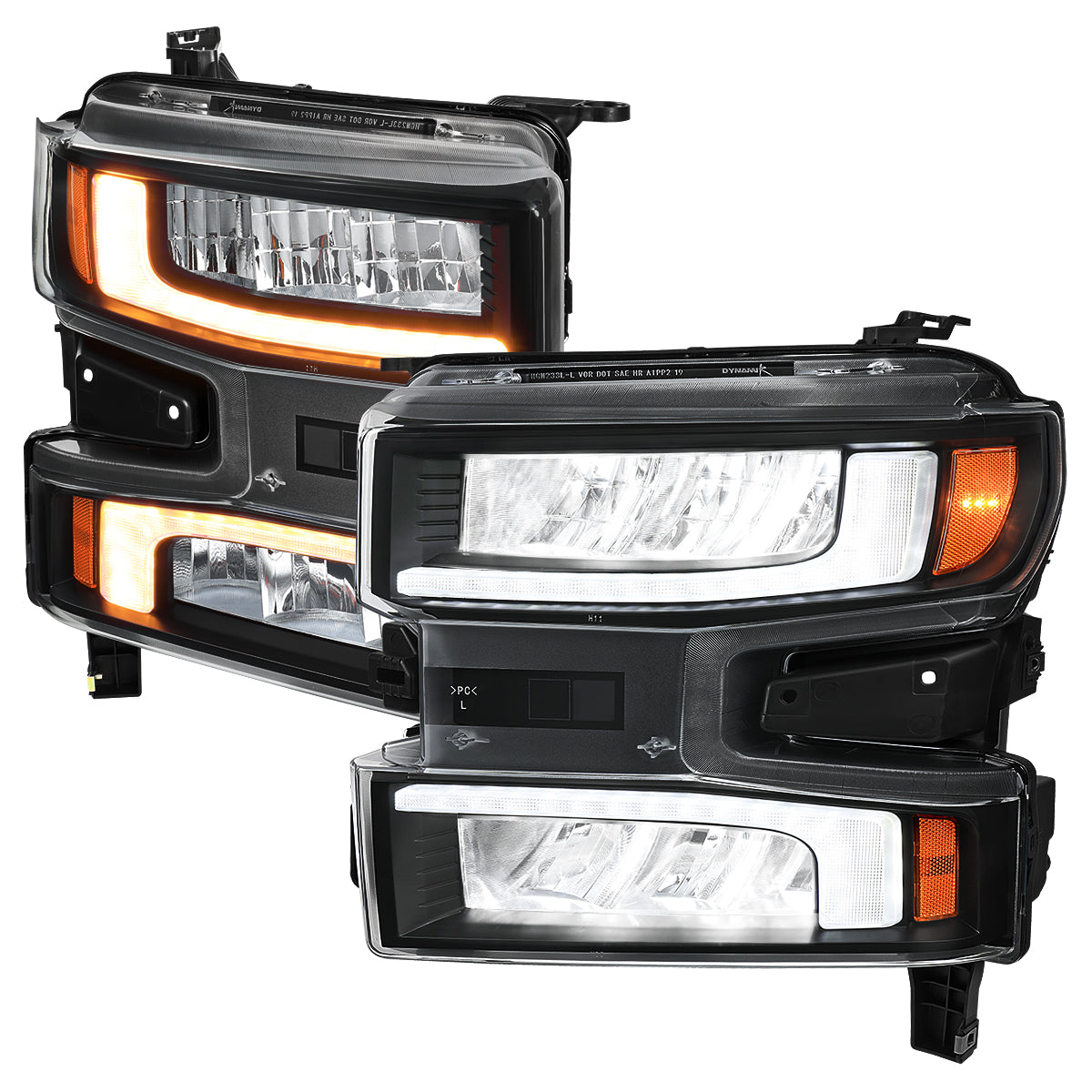 2019-2021 Chevrolet Silverado 1500 Full LED Projector Headlights with Sequential LED Turn Signal (Matte Black Housing/Clear Lens)