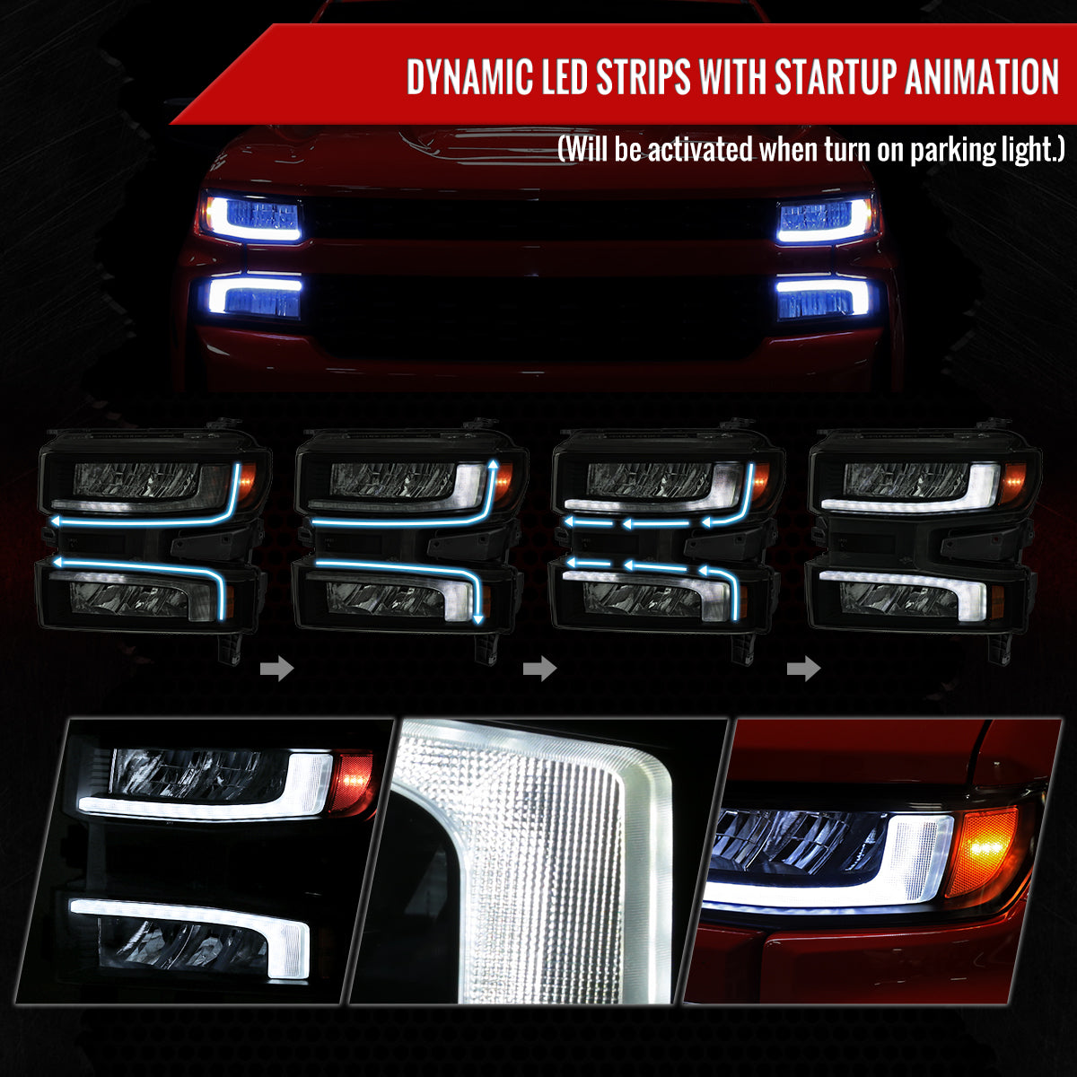 2019-2021 Chevrolet Silverado 1500 Full LED Projector Headlights with Sequential LED Turn Signal (Matte Black Housing/Smoked Lens)