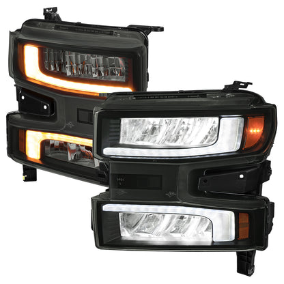 2019-2021 Chevrolet Silverado 1500 Full LED Projector Headlights with Sequential LED Turn Signal (Matte Black Housing/Smoked Lens)