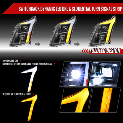 2010-2016 Cadillac SRX Full Switchback Sequential LED DRL Projector Headlights (Matte Black Housing/Clear Lens)