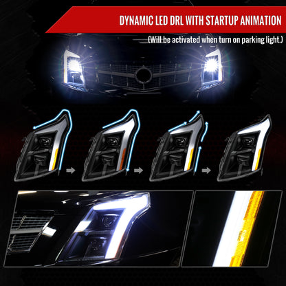 2010-2016 Cadillac SRX Full Switchback Sequential LED DRL Projector Headlights (Matte Black Housing/Clear Lens)