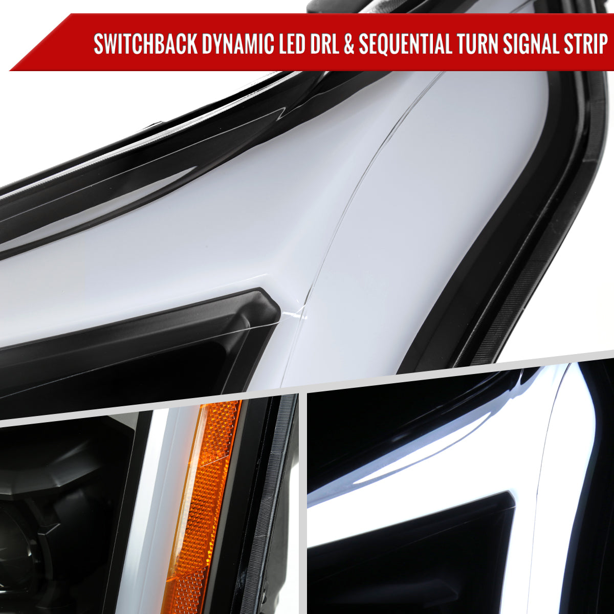 2010-2016 Cadillac SRX Full Switchback Sequential LED DRL Projector Headlights (Matte Black Housing/Clear Lens)