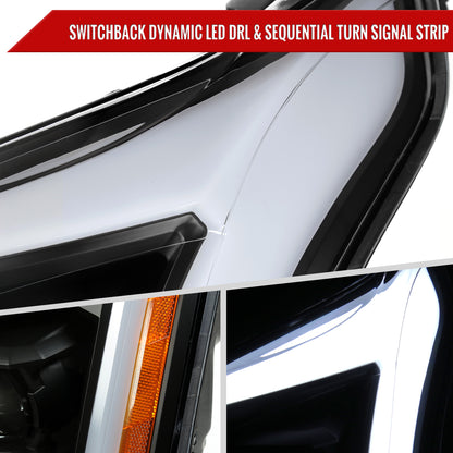 2010-2016 Cadillac SRX Full Switchback Sequential LED DRL Projector Headlights (Matte Black Housing/Clear Lens)