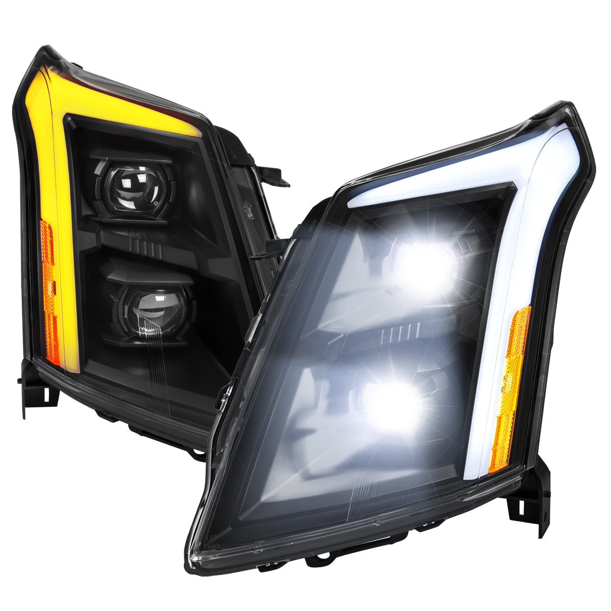 2010-2016 Cadillac SRX Full Switchback Sequential LED DRL Projector Headlights (Matte Black Housing/Clear Lens)