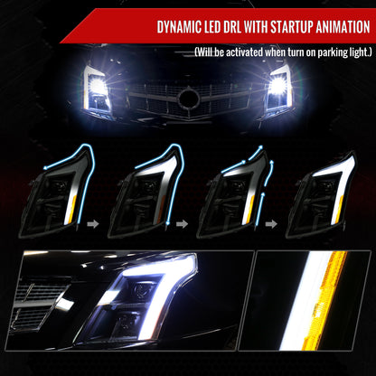 2010-2016 Cadillac SRX LED Projector Headlights w/ Switchback Sequential Turn Signal Bar (Matte Black Housing/Smoked Lens)