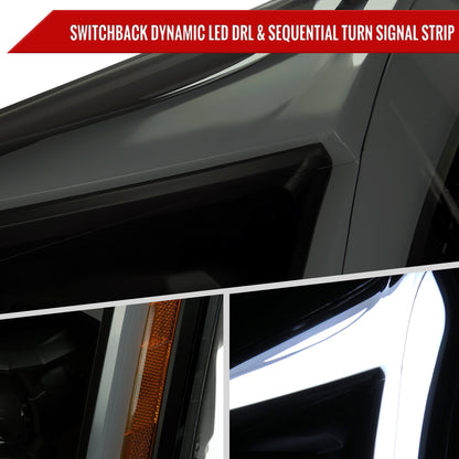 2010-2016 Cadillac SRX LED Projector Headlights w/ Switchback Sequential Turn Signal Bar (Matte Black Housing/Smoked Lens)