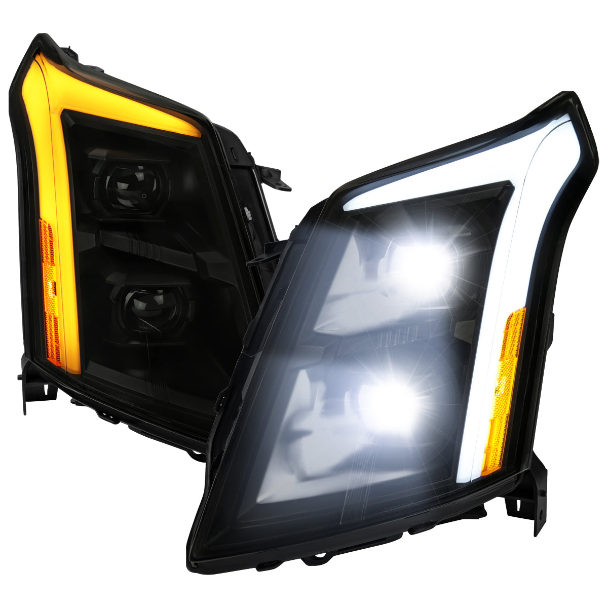 2010-2016 Cadillac SRX LED Projector Headlights w/ Switchback Sequential Turn Signal Bar (Matte Black Housing/Smoked Lens)