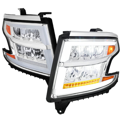 2015-2020 Chevrolet Tahoe Suburban Full LED DRL Sequential Headlights (Chrome Housing / Clear Lens)