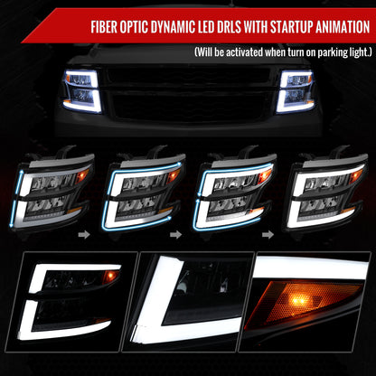2015-2020 Chevrolet Tahoe Suburban Full LED DRL Sequential Headlights (Matte Black Housing / Clear Lens)