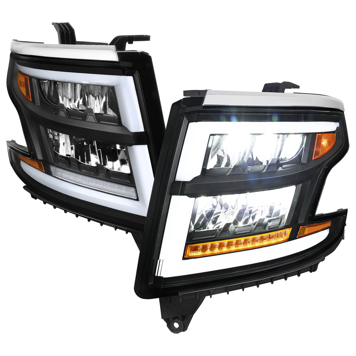 2015-2020 Chevrolet Tahoe Suburban Full LED DRL Sequential Headlights (Matte Black Housing / Clear Lens)
