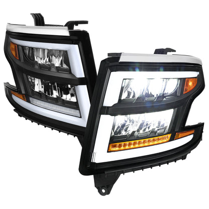 2015-2020 Chevrolet Tahoe Suburban Full LED DRL Sequential Headlights (Matte Black Housing / Clear Lens)