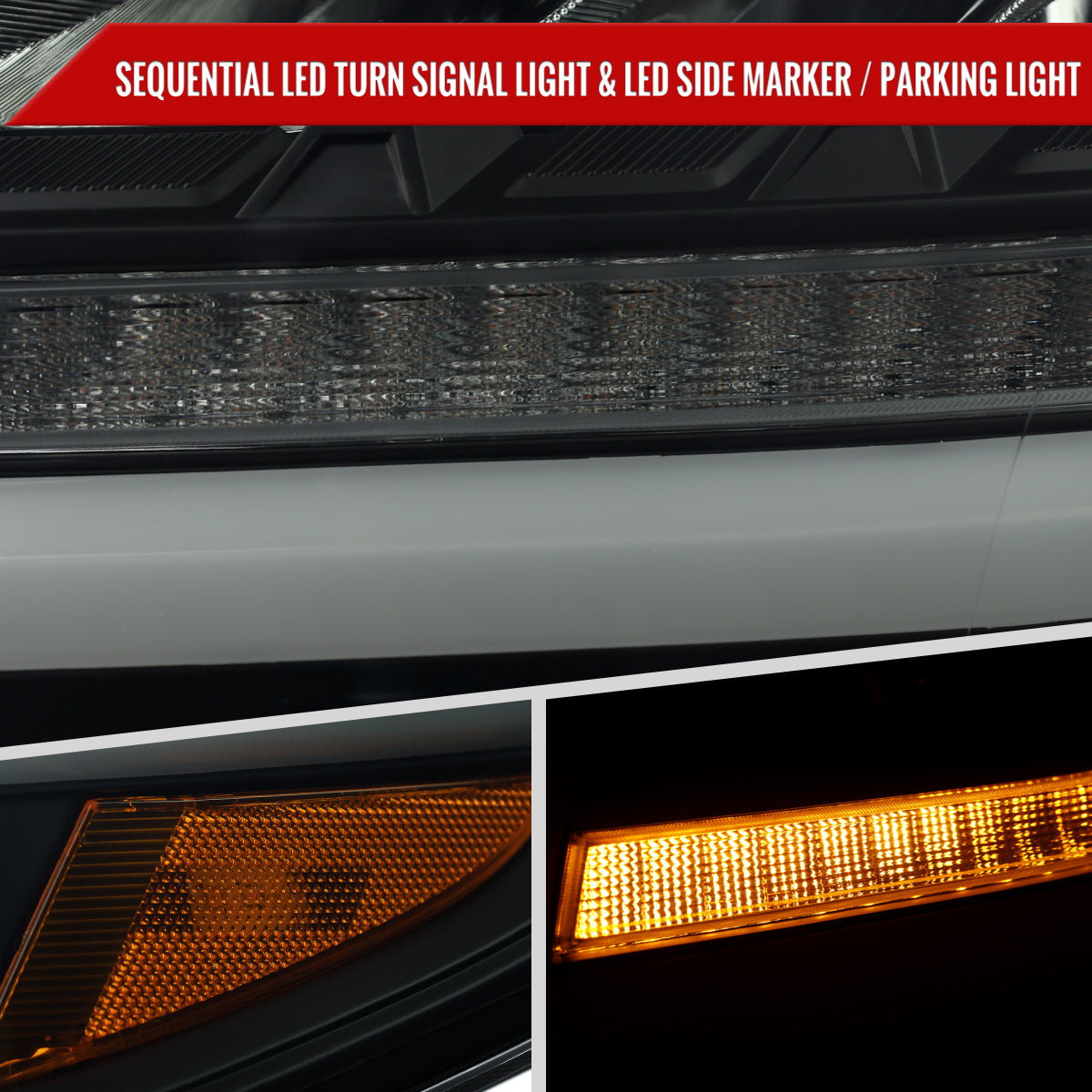 2015-2020 Chevrolet Tahoe Suburban Full LED DRL Sequential Headlights (Matte Black Housing / Smoked Lens)