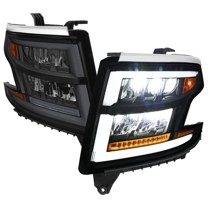 2015-2020 Chevrolet Tahoe Suburban Full LED DRL Sequential Headlights (Matte Black Housing / Smoked Lens)