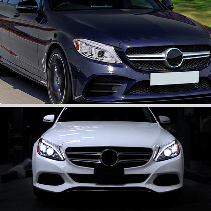 2015-2018 Mercedes-Benz C-Class W205 Full LED Projector Headlights with Sequential Turn Signal (Chrome Housing/Clear Lens)
