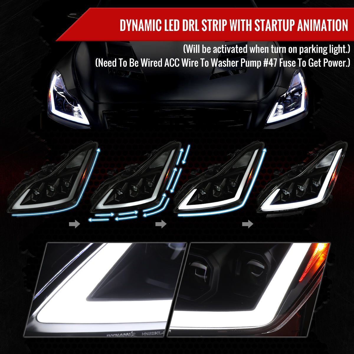 2008-2013 Infiniti G37/2014-2015 Q60 Coupe/Convertible Sequential Switchback LED Turn Signal Full LED Triple Projector Headlights (Matte Black Housing / Smoked Lens)