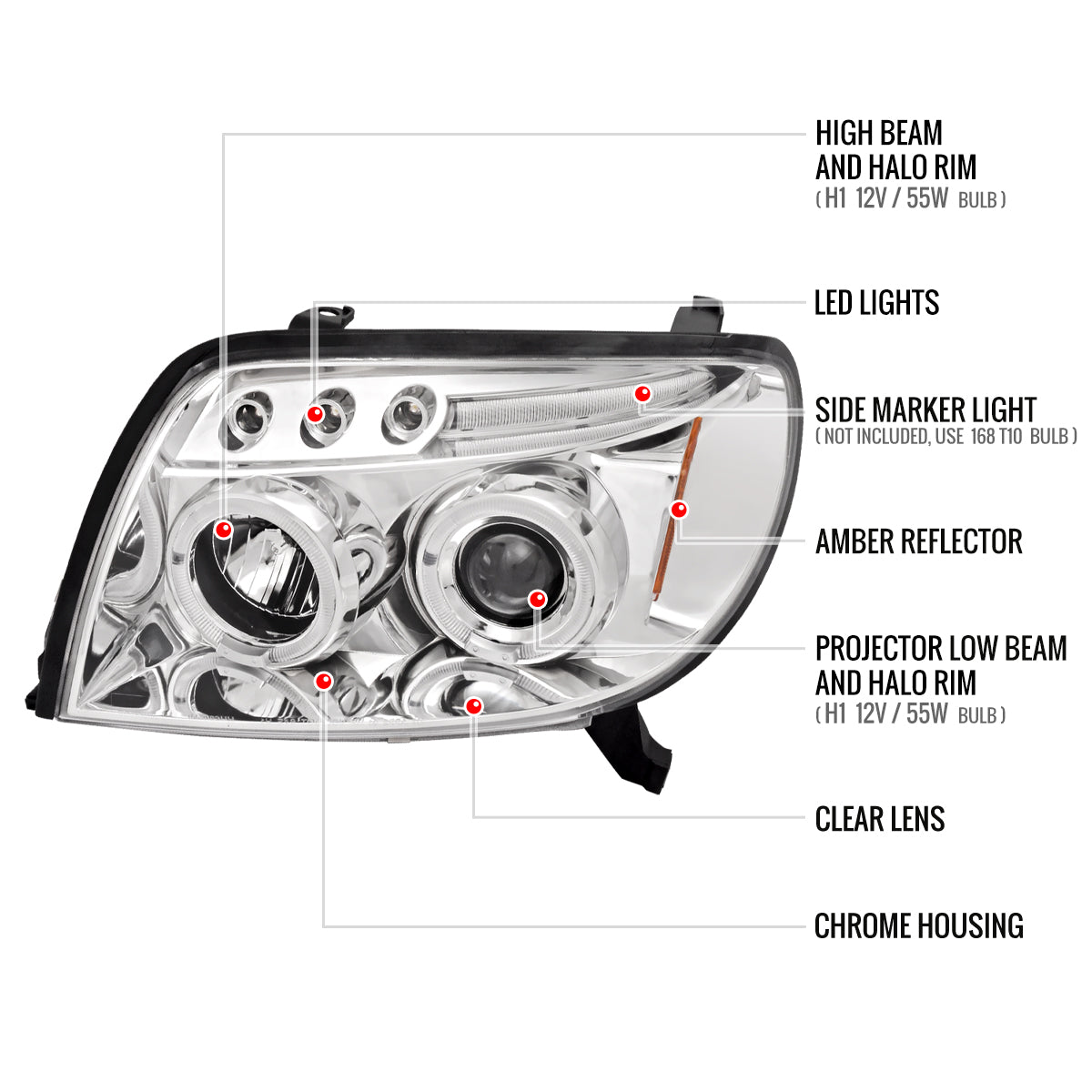 2003-2005 Toyota 4Runner Dual Halo Projector Headlights (Chrome Housing/Clear Lens)