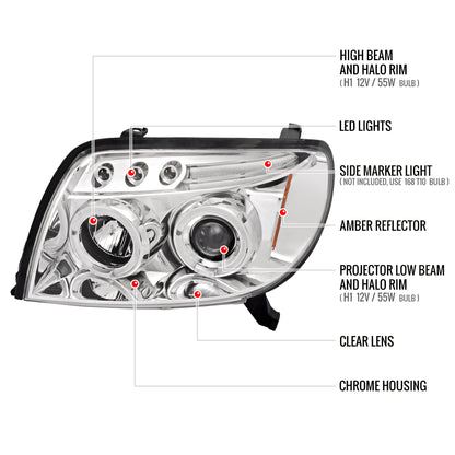 2003-2005 Toyota 4Runner Dual Halo Projector Headlights (Chrome Housing/Clear Lens)