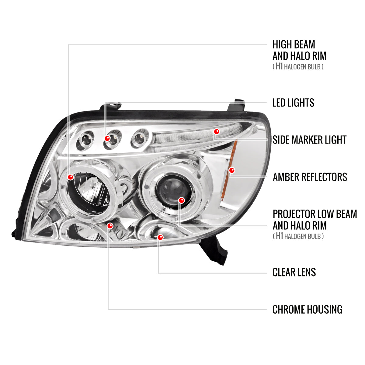 2003-2005 Toyota 4Runner Dual Halo Projector Headlights (Chrome Housing/Clear Lens)
