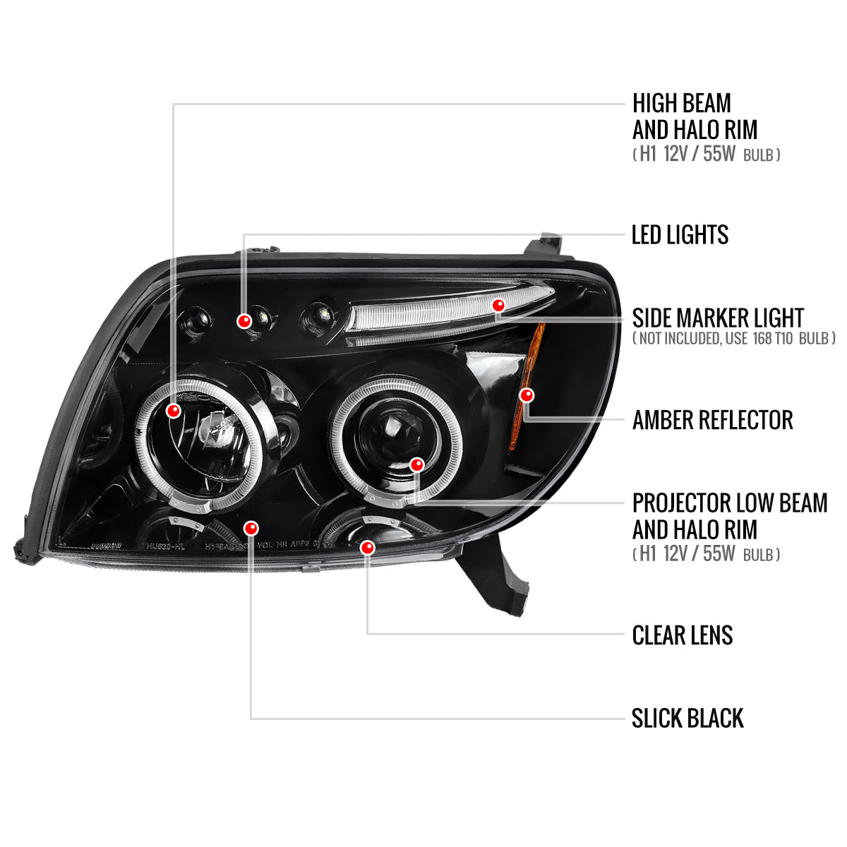 2003-2005 Toyota 4Runner Dual Halo Projector Headlights (Jet Black Housing/Clear Lens)
