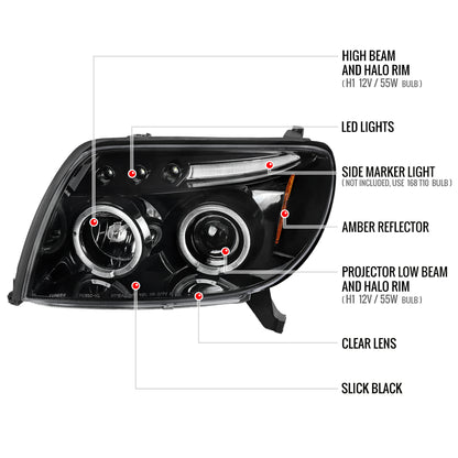 2003-2005 Toyota 4Runner Dual Halo Projector Headlights (Jet Black Housing/Clear Lens)