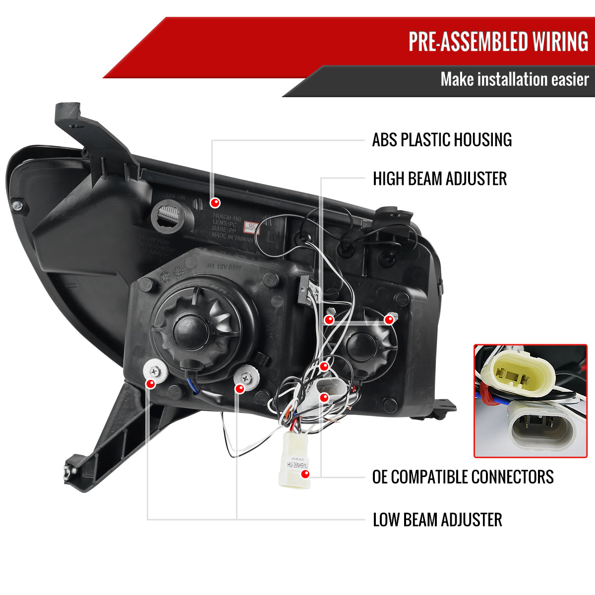 2003-2005 Toyota 4Runner Dual Halo Projector Headlights (Glossy Black Housing/Smoked Lens)