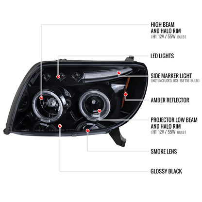 2003-2005 Toyota 4Runner Dual Halo Projector Headlights (Glossy Black Housing/Smoked Lens)