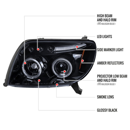2003-2005 Toyota 4Runner Dual Halo Projector Headlights (Glossy Black Housing/Smoked Lens)