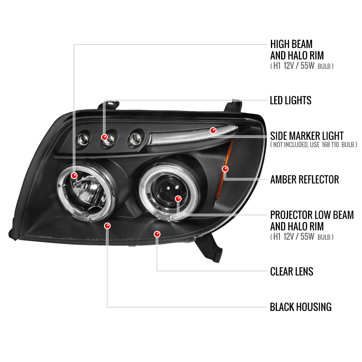 2003-2005 Toyota 4Runner Dual Halo Projector Headlights (Matte Black Housing/Clear Lens)