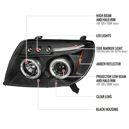 2003-2005 Toyota 4Runner Dual Halo Projector Headlights (Matte Black Housing/Clear Lens)