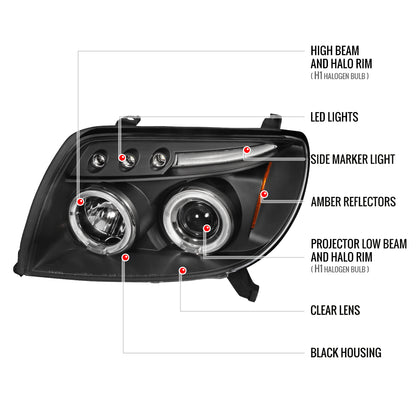2003-2005 Toyota 4Runner Dual Halo Projector Headlights (Matte Black Housing/Clear Lens)