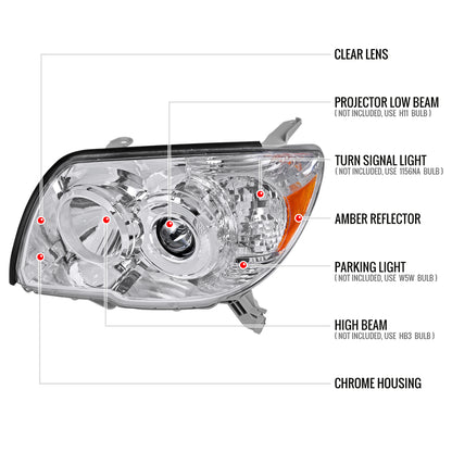 2006-2009 Toyota 4Runner SR5 Limited Projector Style Headlights (Chrome Housing/Clear Lens)